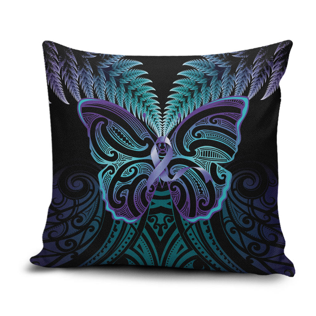 Suicide Prevention New Zealand Pillow Cover Aotearoa Maori Butterfly Mix Silver Fern