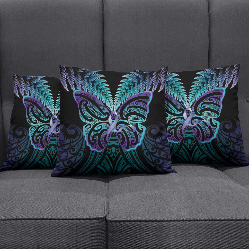Suicide Prevention New Zealand Pillow Cover Aotearoa Maori Butterfly Mix Silver Fern