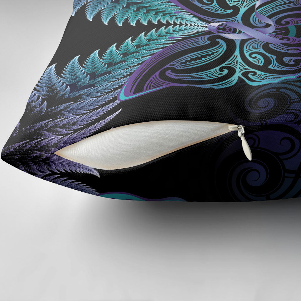 Suicide Prevention New Zealand Pillow Cover Aotearoa Maori Butterfly Mix Silver Fern