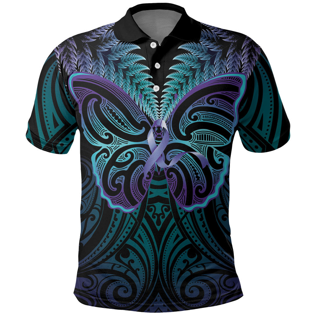 Suicide Prevention New Zealand Polo Shirt Aotearoa Maori Butterfly Mix Silver Fern