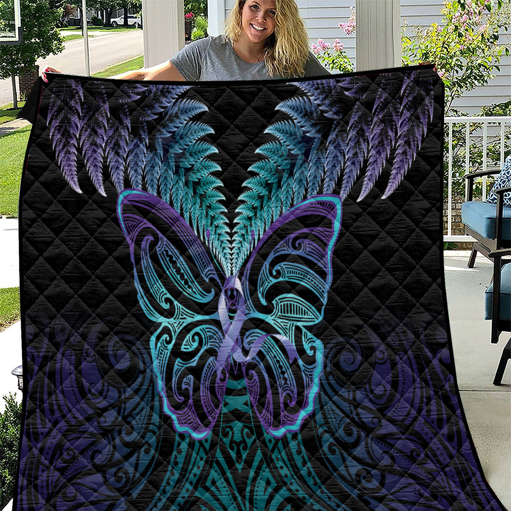 Suicide Prevention New Zealand Quilt Aotearoa Maori Butterfly Mix Silver Fern