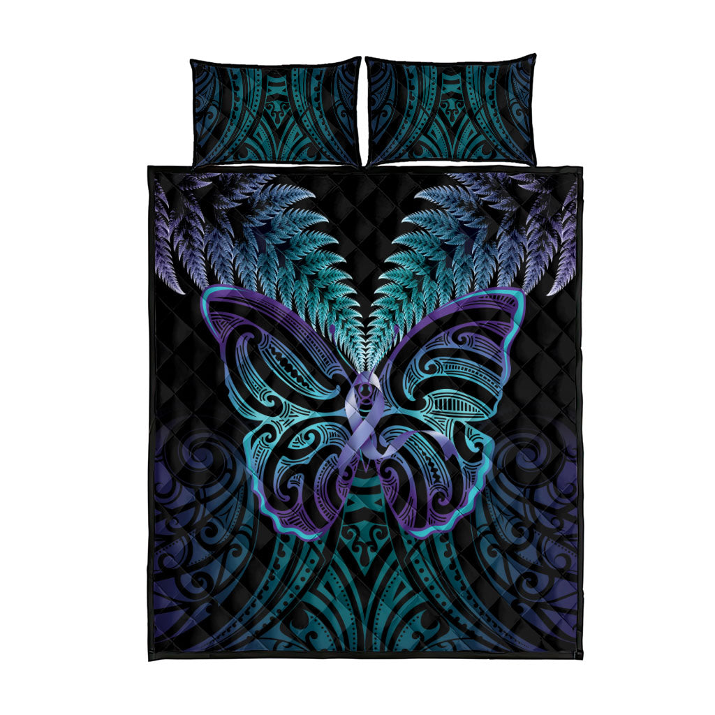 Suicide Prevention New Zealand Quilt Bed Set Aotearoa Maori Butterfly Mix Silver Fern