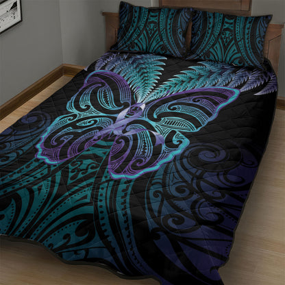 Suicide Prevention New Zealand Quilt Bed Set Aotearoa Maori Butterfly Mix Silver Fern