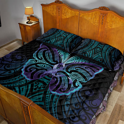 Suicide Prevention New Zealand Quilt Bed Set Aotearoa Maori Butterfly Mix Silver Fern