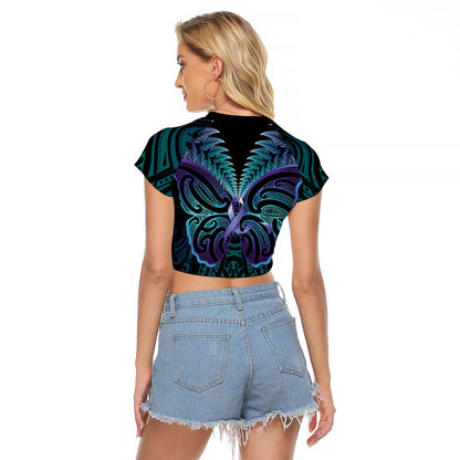 Suicide Prevention New Zealand Raglan Cropped T Shirt Aotearoa Maori Butterfly Mix Silver Fern