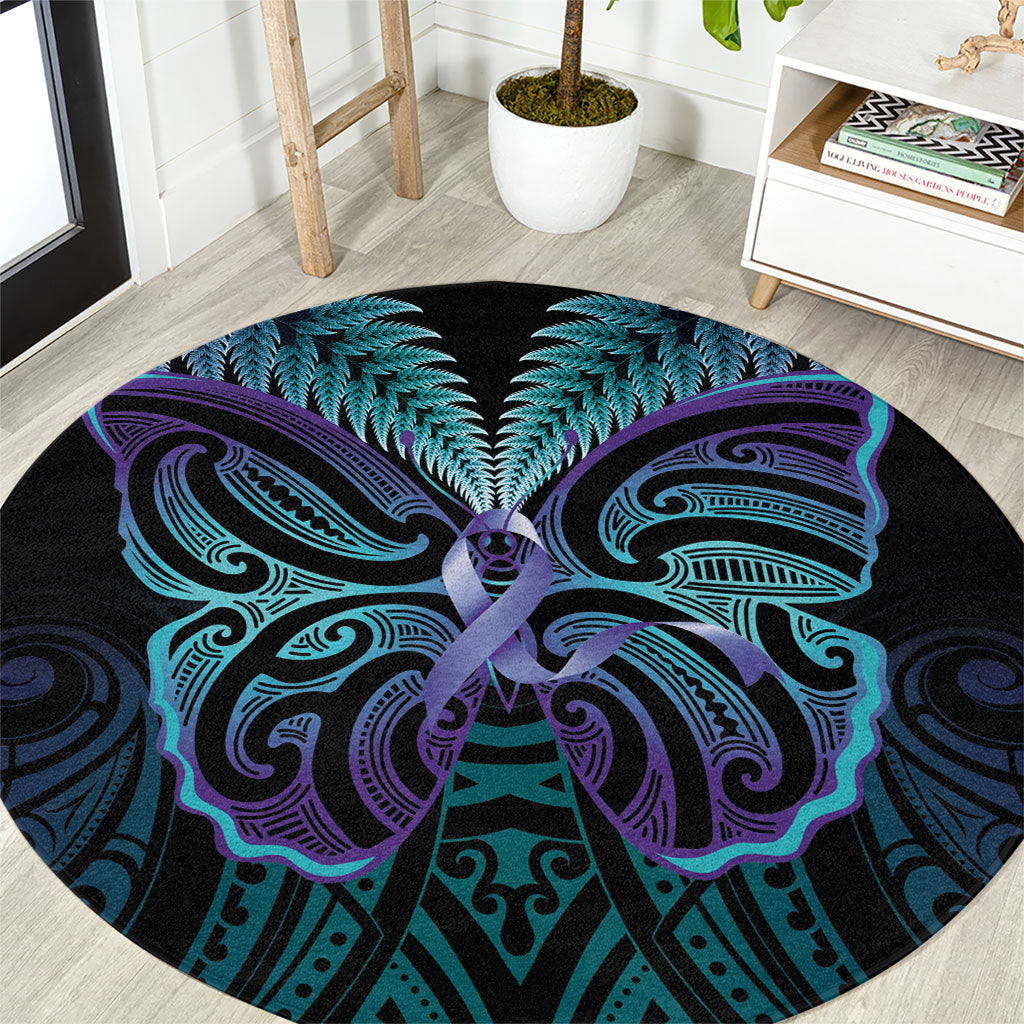 Suicide Prevention New Zealand Round Carpet Aotearoa Maori Butterfly Mix Silver Fern