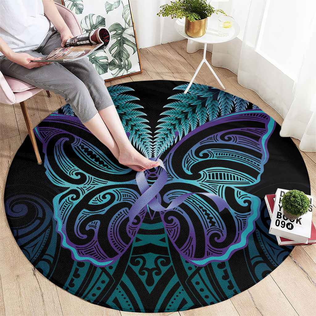Suicide Prevention New Zealand Round Carpet Aotearoa Maori Butterfly Mix Silver Fern
