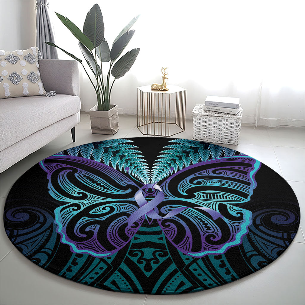 Suicide Prevention New Zealand Round Carpet Aotearoa Maori Butterfly Mix Silver Fern