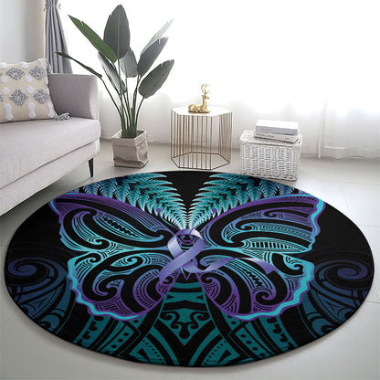Suicide Prevention New Zealand Round Carpet Aotearoa Maori Butterfly Mix Silver Fern