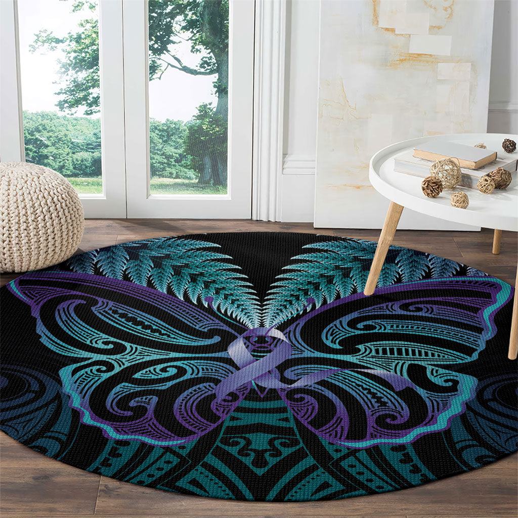 Suicide Prevention New Zealand Round Carpet Aotearoa Maori Butterfly Mix Silver Fern