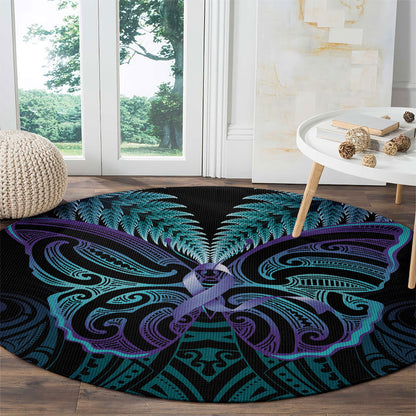 Suicide Prevention New Zealand Round Carpet Aotearoa Maori Butterfly Mix Silver Fern