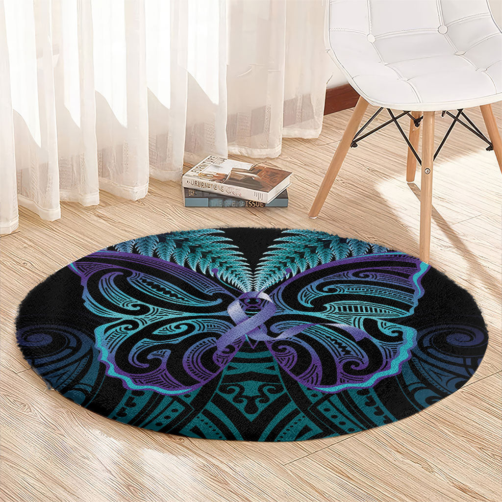 Suicide Prevention New Zealand Round Carpet Aotearoa Maori Butterfly Mix Silver Fern
