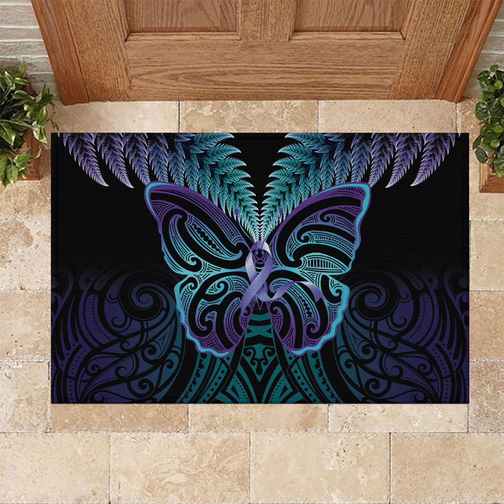Suicide Prevention New Zealand Rubber Doormat Aotearoa Maori Butterfly Mix Silver Fern
