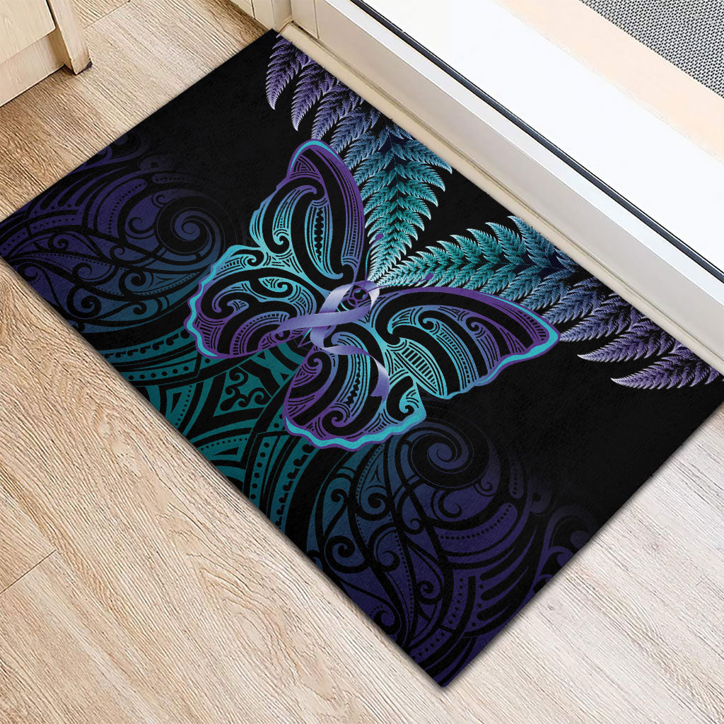 Suicide Prevention New Zealand Rubber Doormat Aotearoa Maori Butterfly Mix Silver Fern