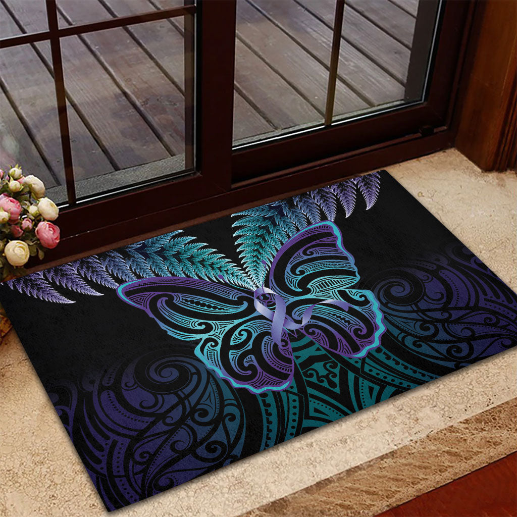 Suicide Prevention New Zealand Rubber Doormat Aotearoa Maori Butterfly Mix Silver Fern