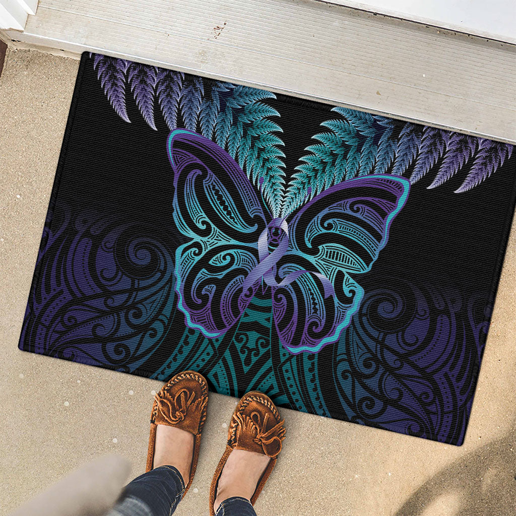 Suicide Prevention New Zealand Rubber Doormat Aotearoa Maori Butterfly Mix Silver Fern