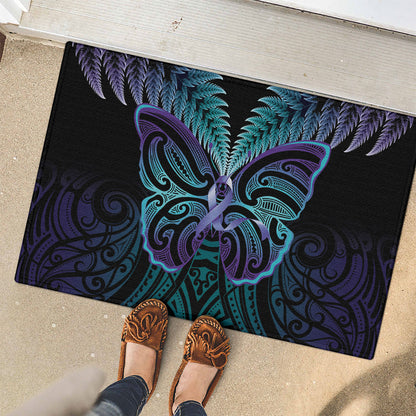 Suicide Prevention New Zealand Rubber Doormat Aotearoa Maori Butterfly Mix Silver Fern