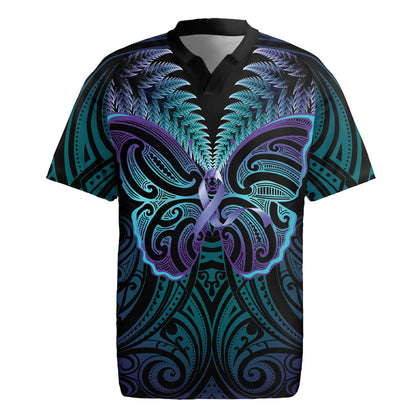 Suicide Prevention New Zealand Rugby Jersey Aotearoa Maori Butterfly Mix Silver Fern