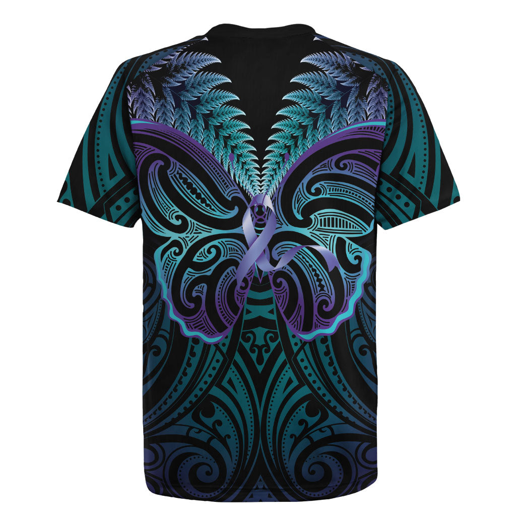 Suicide Prevention New Zealand Rugby Jersey Aotearoa Maori Butterfly Mix Silver Fern
