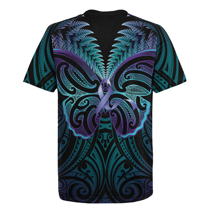 Suicide Prevention New Zealand Rugby Jersey Aotearoa Maori Butterfly Mix Silver Fern