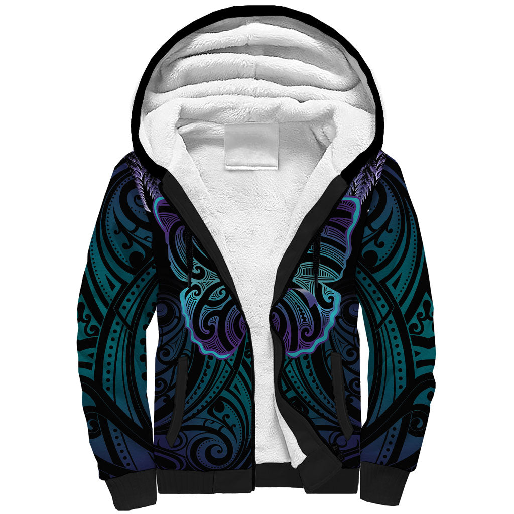 Suicide Prevention New Zealand Sherpa Hoodie Aotearoa Maori Butterfly Mix Silver Fern