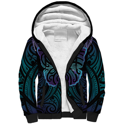 Suicide Prevention New Zealand Sherpa Hoodie Aotearoa Maori Butterfly Mix Silver Fern