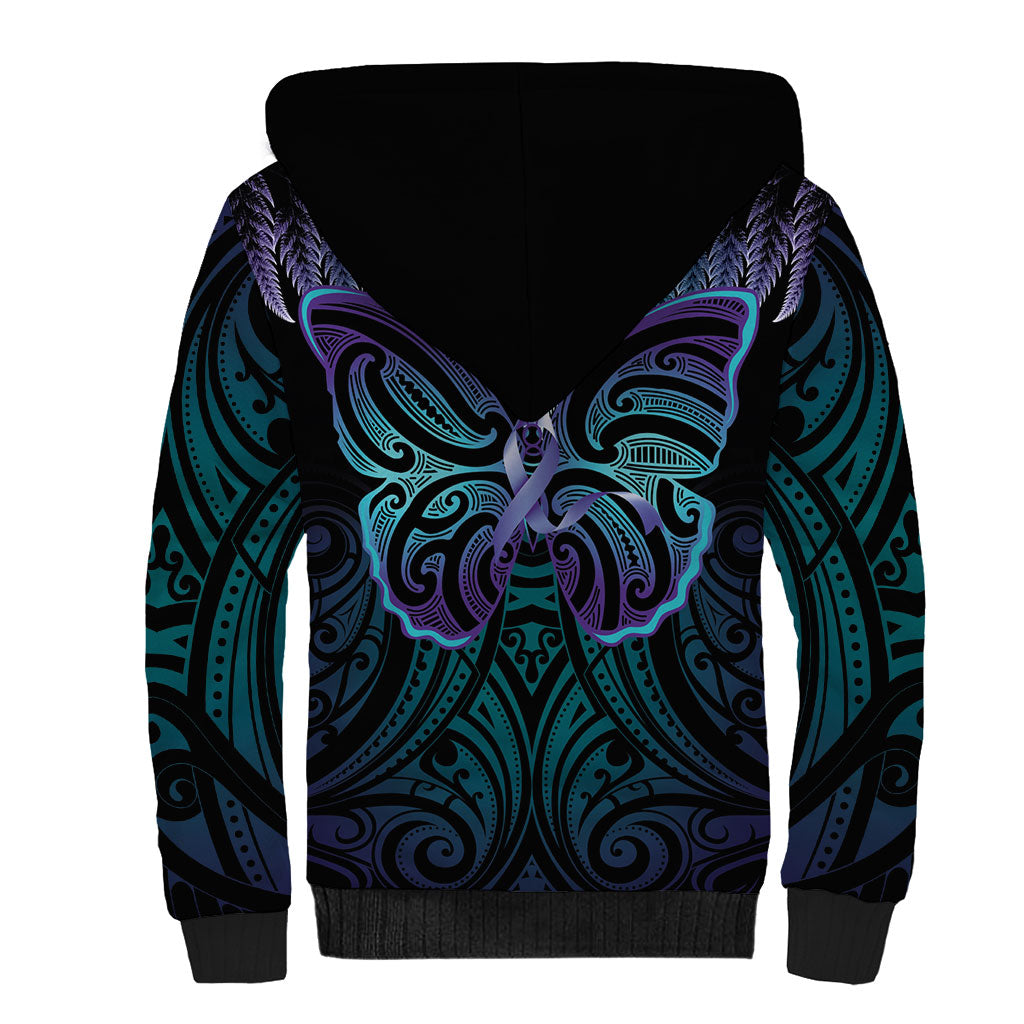 Suicide Prevention New Zealand Sherpa Hoodie Aotearoa Maori Butterfly Mix Silver Fern