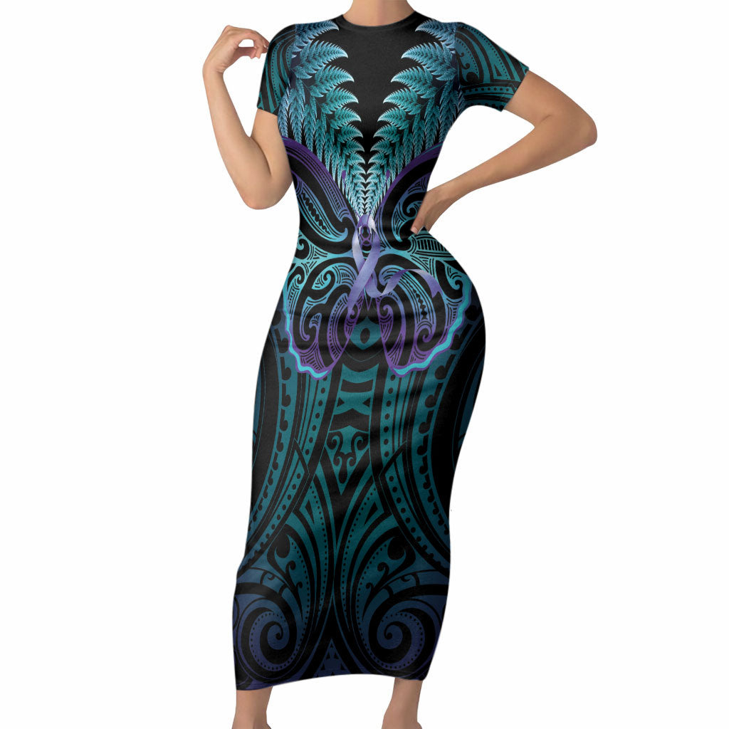 Suicide Prevention New Zealand Short Sleeve Bodycon Dress Aotearoa Maori Butterfly Mix Silver Fern