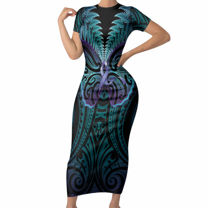 Suicide Prevention New Zealand Short Sleeve Bodycon Dress Aotearoa Maori Butterfly Mix Silver Fern