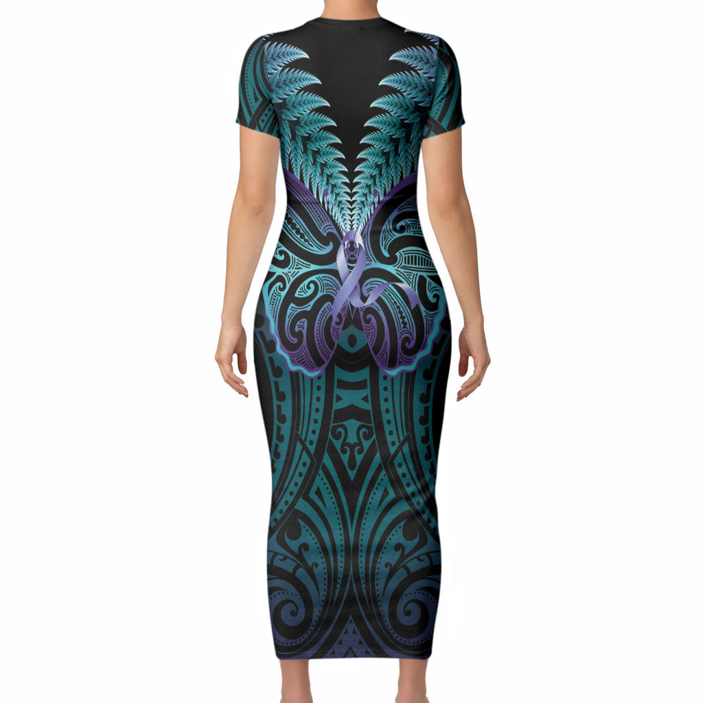 Suicide Prevention New Zealand Short Sleeve Bodycon Dress Aotearoa Maori Butterfly Mix Silver Fern