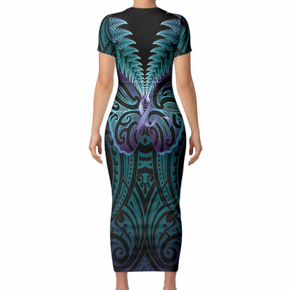 Suicide Prevention New Zealand Short Sleeve Bodycon Dress Aotearoa Maori Butterfly Mix Silver Fern