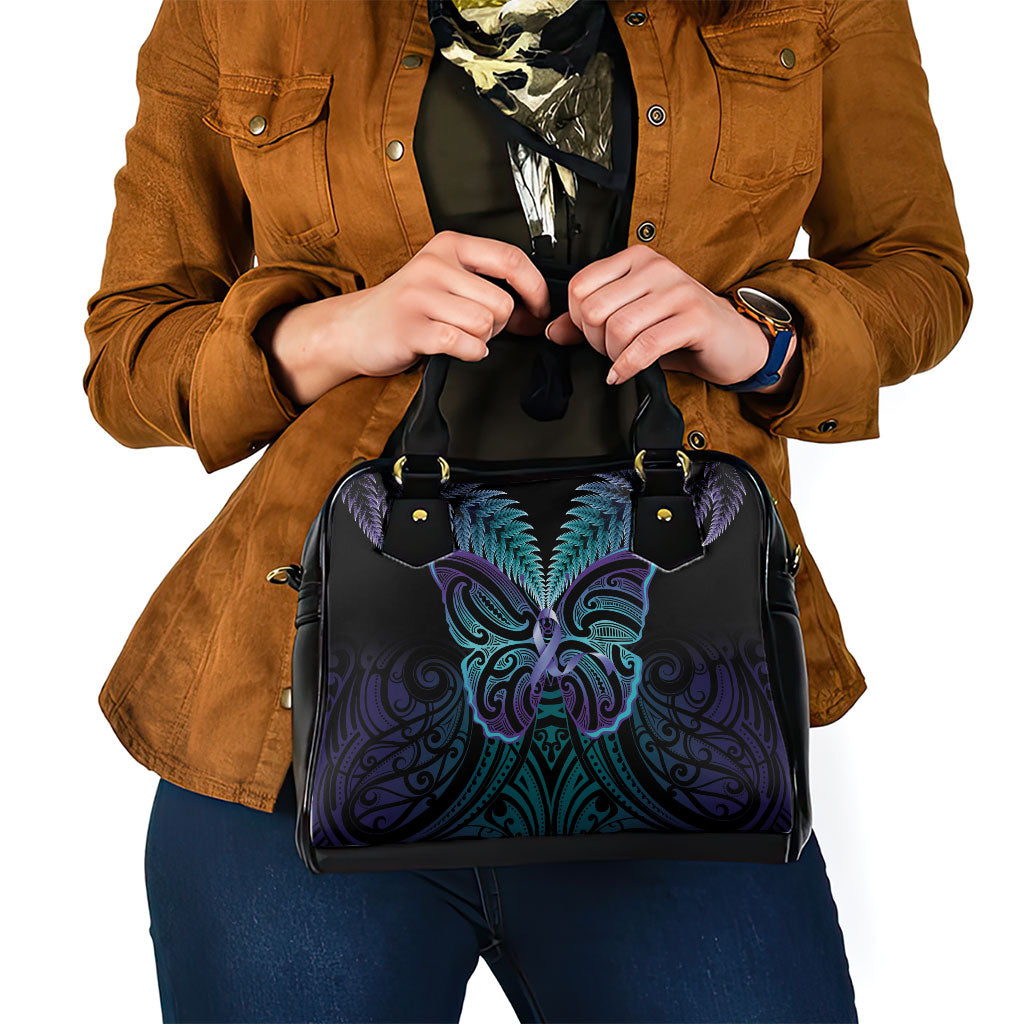 Suicide Prevention New Zealand Shoulder Handbag Aotearoa Maori Butterfly Mix Silver Fern