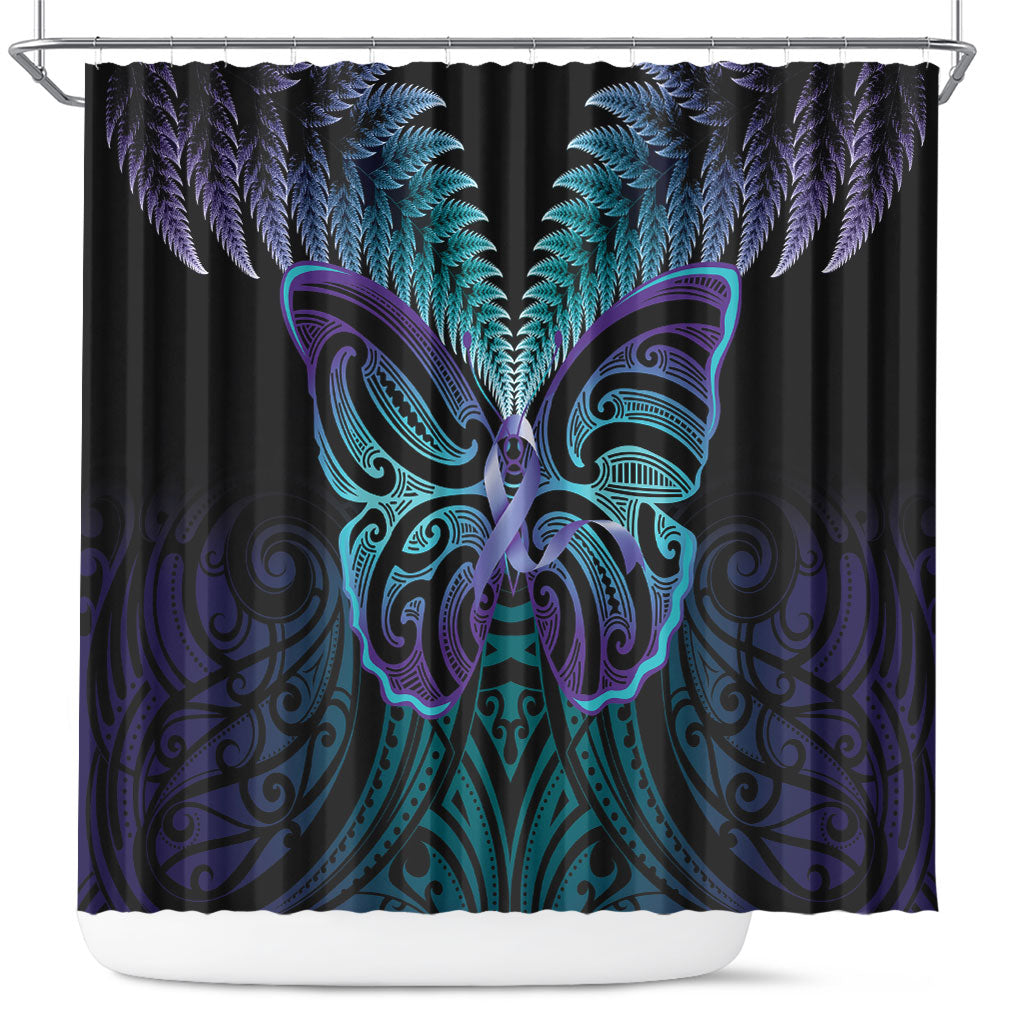 Suicide Prevention New Zealand Shower Curtain Aotearoa Maori Butterfly Mix Silver Fern