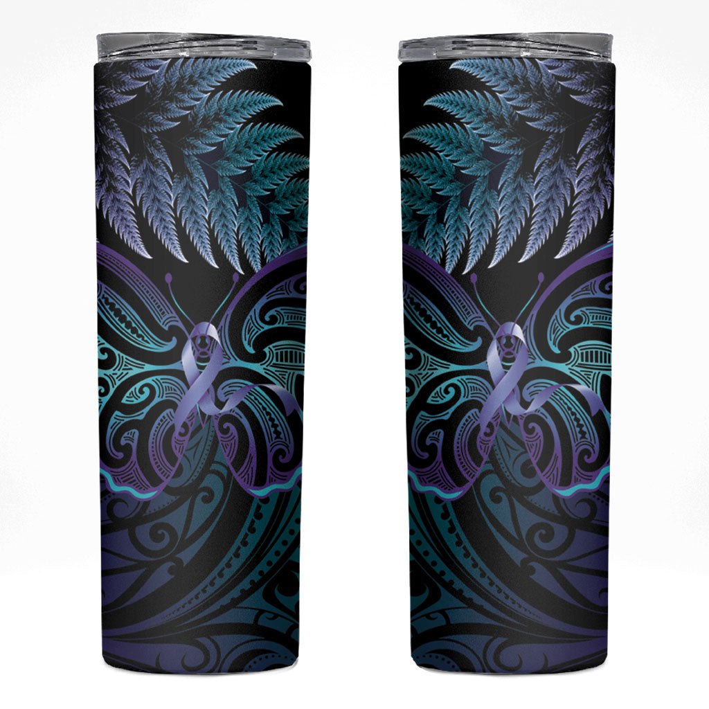 Suicide Prevention New Zealand Skinny Tumbler Aotearoa Maori Butterfly Mix Silver Fern