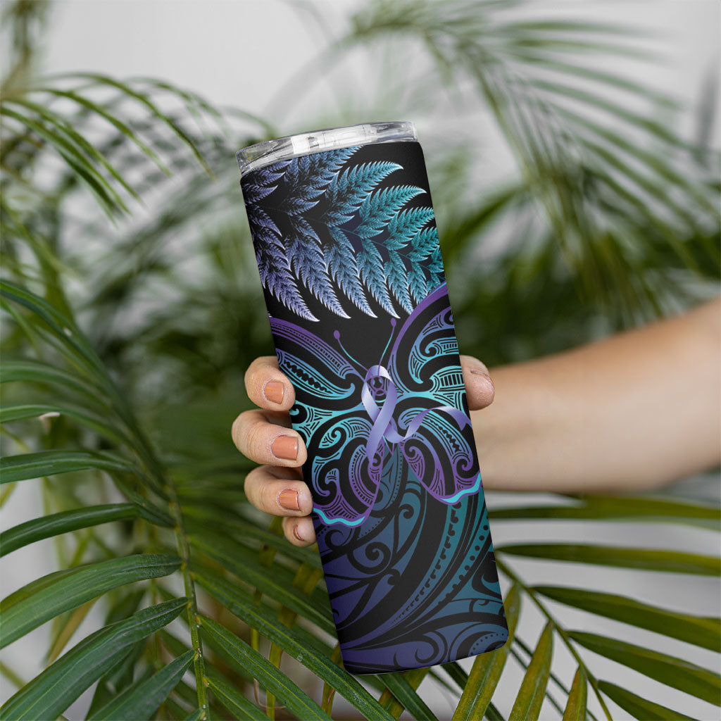 Suicide Prevention New Zealand Skinny Tumbler Aotearoa Maori Butterfly Mix Silver Fern