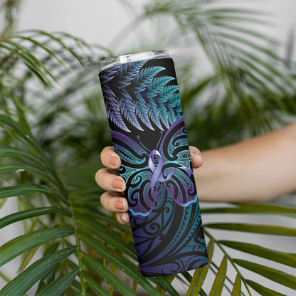 Suicide Prevention New Zealand Skinny Tumbler Aotearoa Maori Butterfly Mix Silver Fern