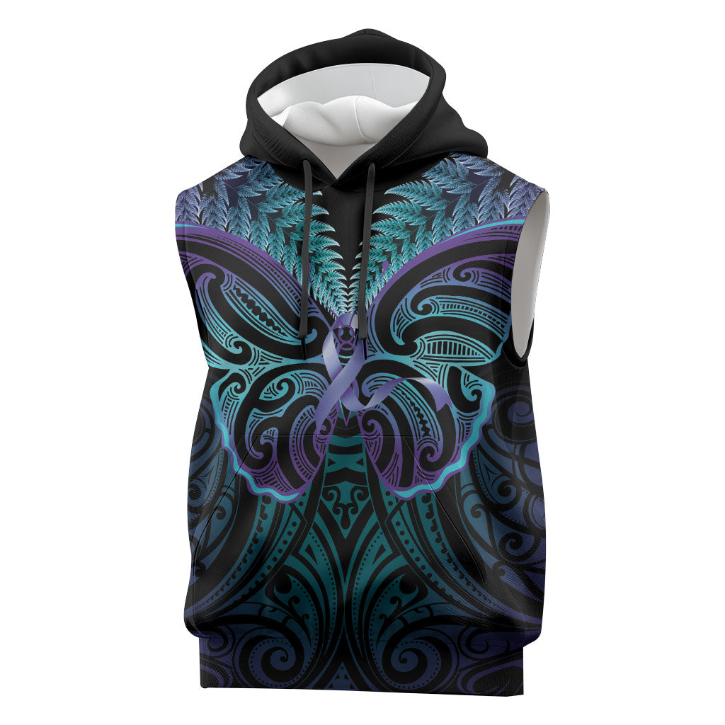 Suicide Prevention New Zealand Sleeveless Hoodie Aotearoa Maori Butterfly Mix Silver Fern