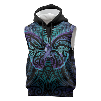 Suicide Prevention New Zealand Sleeveless Hoodie Aotearoa Maori Butterfly Mix Silver Fern