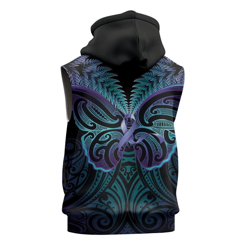 Suicide Prevention New Zealand Sleeveless Hoodie Aotearoa Maori Butterfly Mix Silver Fern