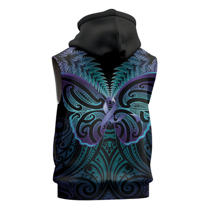 Suicide Prevention New Zealand Sleeveless Hoodie Aotearoa Maori Butterfly Mix Silver Fern