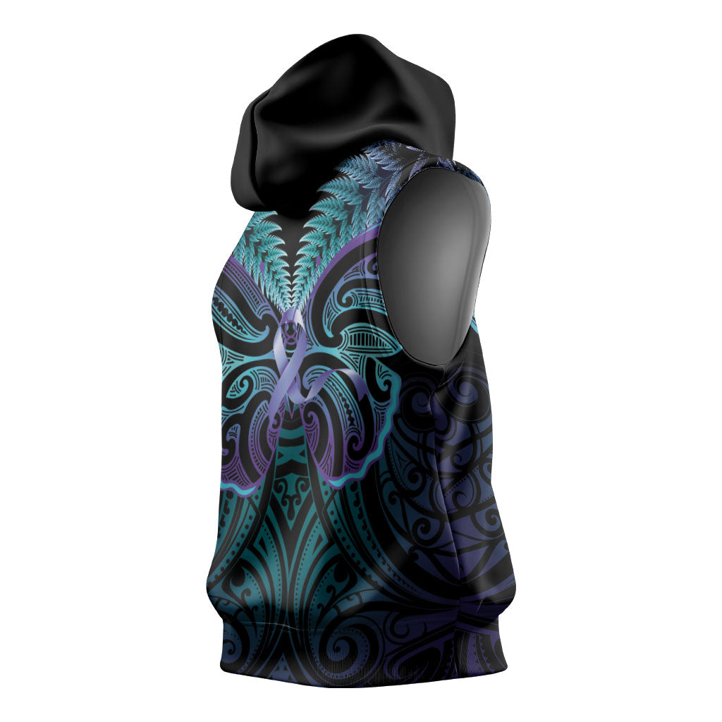 Suicide Prevention New Zealand Sleeveless Hoodie Aotearoa Maori Butterfly Mix Silver Fern