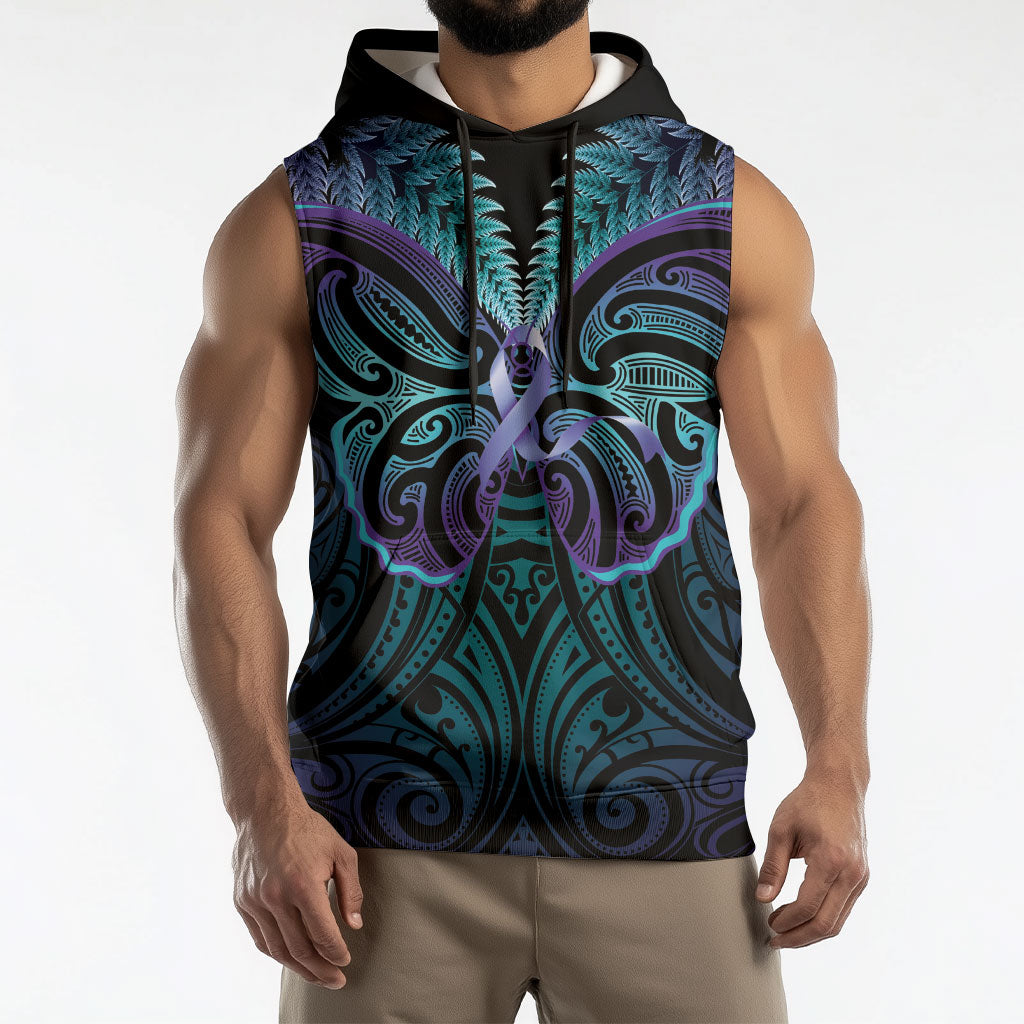 Suicide Prevention New Zealand Sleeveless Hoodie Aotearoa Maori Butterfly Mix Silver Fern