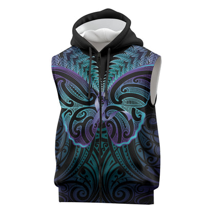 Suicide Prevention New Zealand Sleeveless Zip Hoodie Aotearoa Maori Butterfly Mix Silver Fern