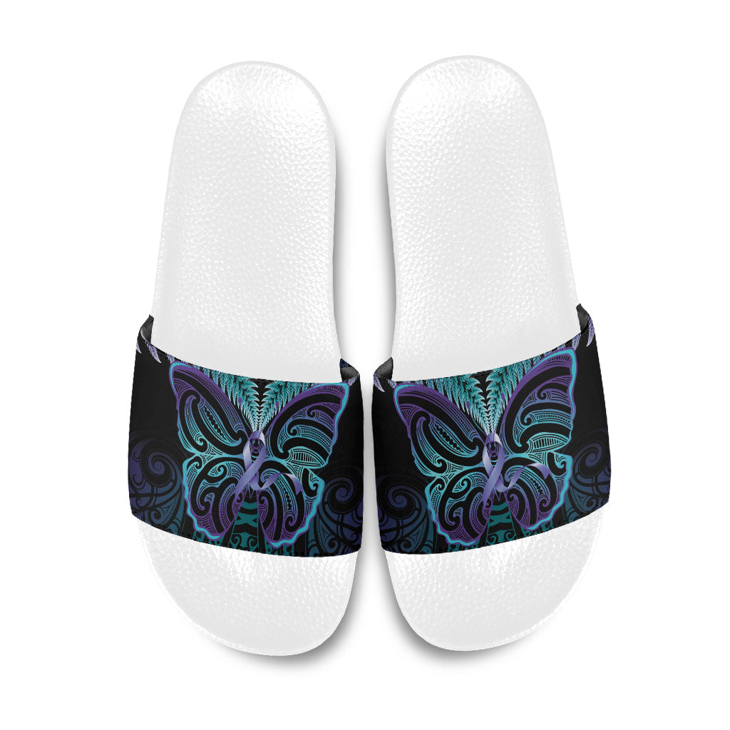 Suicide Prevention New Zealand Slide Sandals Aotearoa Maori Butterfly Mix Silver Fern