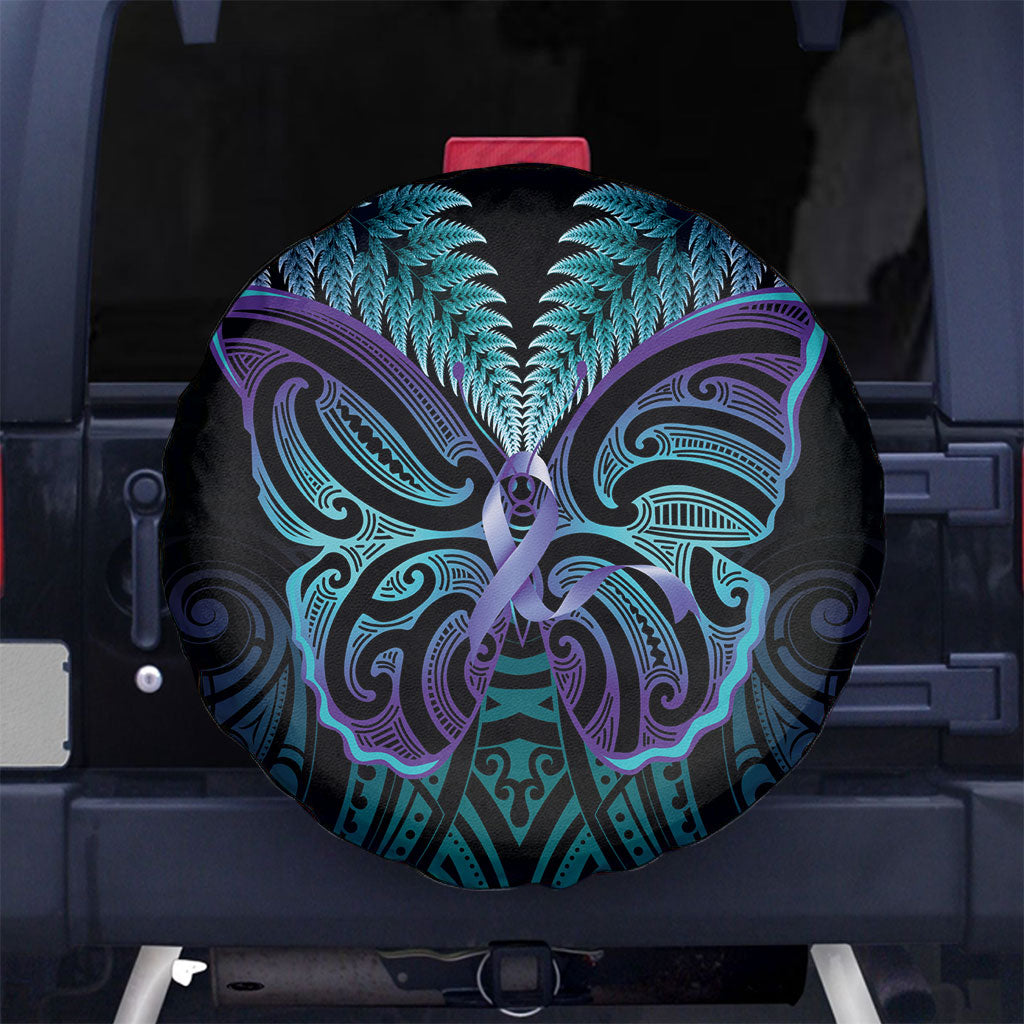 Suicide Prevention New Zealand Spare Tire Cover Aotearoa Maori Butterfly Mix Silver Fern
