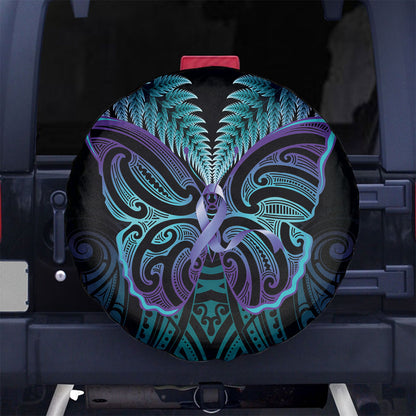 Suicide Prevention New Zealand Spare Tire Cover Aotearoa Maori Butterfly Mix Silver Fern