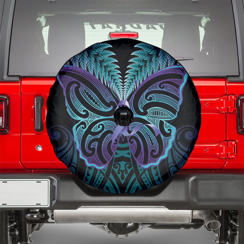 Suicide Prevention New Zealand Spare Tire Cover Aotearoa Maori Butterfly Mix Silver Fern