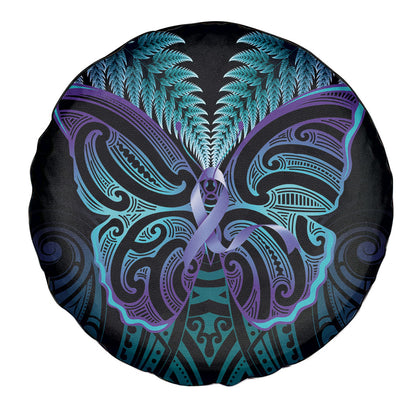 Suicide Prevention New Zealand Spare Tire Cover Aotearoa Maori Butterfly Mix Silver Fern