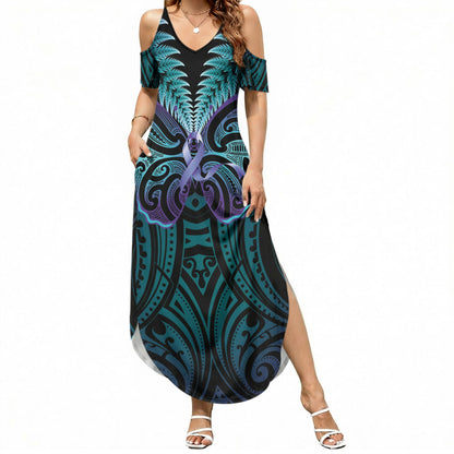 Suicide Prevention New Zealand Summer Maxi Dress Aotearoa Maori Butterfly Mix Silver Fern