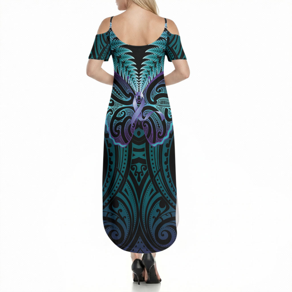 Suicide Prevention New Zealand Summer Maxi Dress Aotearoa Maori Butterfly Mix Silver Fern